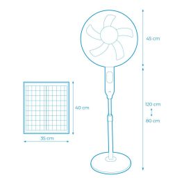 Edm Ventilador de pie solar 25W, aspas Ø40 cm, 3 velocidades, altura regulable, panel solar, blanco
