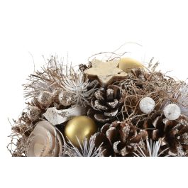 DKD Home Decor Centro de Mesa Navidad Moderna Dorado Marron Piña Natural 18 x 22 x 18 cm