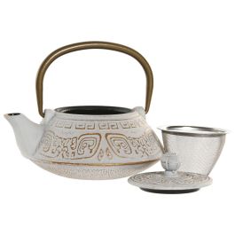 DKD Home Decor Tetera Oriental de Hierro Colado e Inox Rosa y Blanco, 400ml, 13 x 12.5 x 15 cm (2 Unidades)