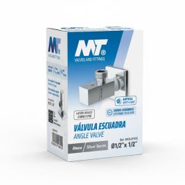 MT Válvula Escuadra Modelo Deco con Mando Cuadrado Silver Series, Antical, Cierre Cerámico, Acabado Cromado, Rosca Macho-Macho ½" x 3/8"