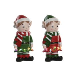 DKD Home Decor Figura de Navidad Elfo Tradicional de Magnesia con Luz LED Multicolor 13 x 32 x 15 cm (2 Unidades)