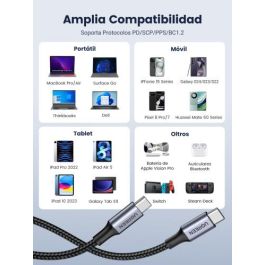 UGREEN 70427 Cable USB C a USB C 100W PD 1m Nylon Trenzado 480Mbps para iPhone 15 MacBook Pro/Air iPad Pro Samsung Galaxy S24