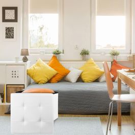 Home Deco Factory Caja-Puf Plegable Essentiel Almacenamiento Asiento Blanco 38x38x38 cm