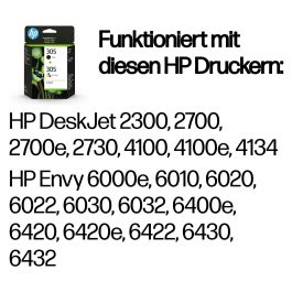 HP Tinta Pack Negro + Tricolor Nº 305 para Deskjet 2320, 2700 Series, 2710, 2720, 2721, 2722, 2723, Plus 4100 Series, Envy 6010, 6020, 6030 Series, Pro 6400 Series Precio: 27.78999982. SKU: S5612266