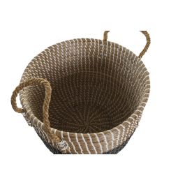 DKD Home Decor Cesta Balines Natural Negro Seagrass Set de 2 Unidades 41 x 30 x 41 cm