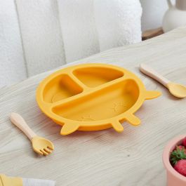 Tom et Zoe Plato de Silicona con 3 Compartimentos, Diseño de Jirafa Amarilla para Bebés, Colección Pueri, 20 cm