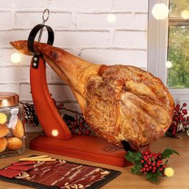Quid Jamonero de Aro Metal y Madera, Acabado Metalizado, Modelo Campo, 37,5x16x36 cm
