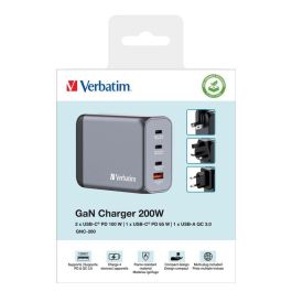 Verbatim Gnc-200 Cargador Pared Gan 200 W Usb-A 3.0 Y 3Xusb-C 3.0 Verbatim Gnc-200 Cargador Pared Gan 200 W Usb-A 3.0 Y 3Xusb-C 3.0