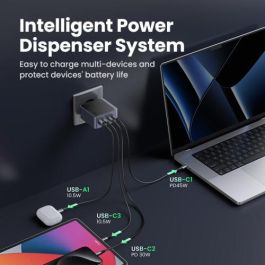 Ugreen 35043 Nexode S 100W Cargador Rápido GaN Gris con 4 Puertos USB para Portátil, Móvil, Tablet