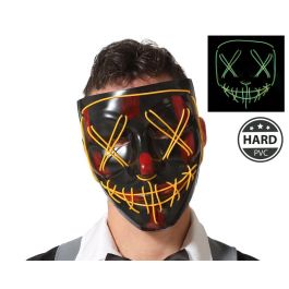 Máscara Asesino Negra con Luz Naranja Fluorescente, Brilla en la Oscuridad, Cicatrices Cosidas, para Halloween y Disfraz Hombre