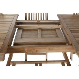 DKD Home Decor Mesa Comedor Terraza y Jardín Marrón Teca Extensible 100 x 180 cm (240cm) Set 9 piezas