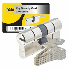 Yale Cilindro Alta Seguridad Serie 2100 35x35 mm Niquelado, Anti-picking, Anti-taladro, Anti-golpes y Anti-Snap, 5 Llaves