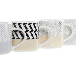DKD Home Decor Mug Urban Geométrico de Gres 420ml Gris y Blanco, 9.5x8.7x14 cm - Pack de 12 Unidades