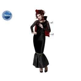 Disfraz Vampiresa Mujer Halloween Negro Vestido Con Capa Talla XL