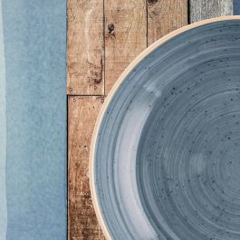 Ariane Plato Llano Porcelana Terra 31 cm Azul - Set de 6 Unidades Reforzado Profesional, Apto Lavavajillas, Horno y Microondas