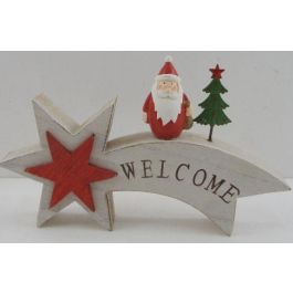 DKD Home Decor Decoración Navideña Tradicional de Madera Estrella Fugaz Blanco y Rojo 26x16x3 cm