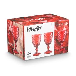 Vivalto Copa Diamante Roja 220 ml de Vidrio 8x15.5x8 cm - Ideal para Bebidas y Decoración del Hogar (Set de 24)