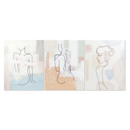 DKD Home Decor Cuadro Moderno Mujer Abstracto Pintado a Mano Lienzo Pino Multicolor Blanco 80x100x3.7 cm Set de 3