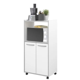 Oslo Carro de cocina L 60cm Blanco, 2 puertas, Melamina Mate, Patas Alu, 60x43x118 cm, Hecho en Francia