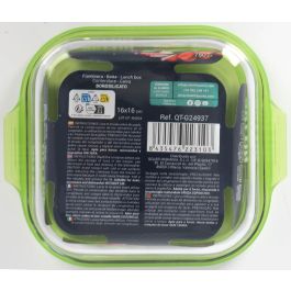 Quttin Fiambrera Cuadrada con Tapa Verde para Alimentos, Recipiente de Almacenamiento de 750 cc, Dimensiones 16 x 16 x 6.3 cm (6 Unidades)