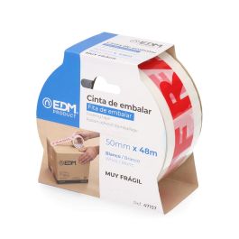 Edm Precinto "Muy Frágil" Blanco/Rojo 48 Micras Polipropileno 50 mm x 48 m Resistente intemperie