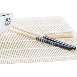 DKD Home Decor Set 16 Piezas Bambú Gres Blanco Negro Sushi Oriental 14.5 x 14.5 x 31 cm