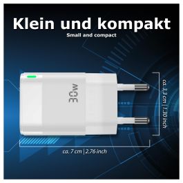 PEDEA 60040106 Cargador Rápido USB-C PD 30W 2 Puertos (USB-C + USB-A) 100-240V - Blanco