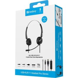 Sandberg USB+RJ9/11 Headset Pro Stereo Auriculares Oficina con Micrófono Flexible y Diadema Ajustable, Control Volumen 118db