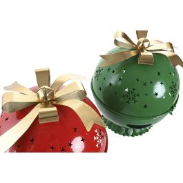 DKD Home Decor Figura de Navidad Tradicional Portavela Metálica Rojo Verde Dorado 31.5x31.5x35.5 cm (Pack de 2 Unidades)