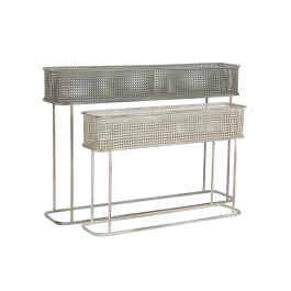 DKD Home Decor Macetero Vintage Gris Blanco Set 2 de Metal, Alto 70 cm, Ancho 100 cm, Largo 22 cm
