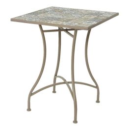 Mesa Bistro Exterior Metálica con Mosaico de Piedra, Color Marrón, 58 x 58 x 72 cm