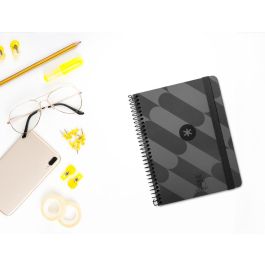 Antartik Agenda Espiral Colección Pattern A6+ 2025 Semana Vista Negro, Papel 80gr, Tapa Cartón Forrado Soft Touch, Pegatinas