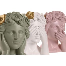 DKD Home Decor Macetero Urban Verde Rosa Blanco Dorado Resina 16.5 x 20.5 x 16.5 cm (3 Unidades)