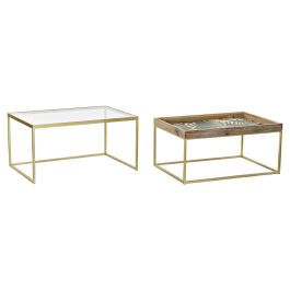 Juego de 2 mesas DKD Home Decor Dorado Natural Madera Metal Cristal 90 x 60 x 45 cm