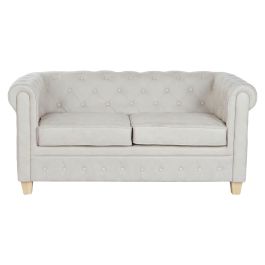 DKD Home Decor Sofá Vintage Capitoné Blanco Natural Poliéster Madera | Desmontable - Ancho 151 cm, Largo 80 cm, Alto 70 cm