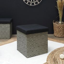 Home Deco Factory Mirage Caja-Puf Plegable Trenzado Negro con Tapa 38x38 cm