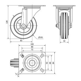 Ruedas Alex Rueda giratoria de goma natural con placa y eje liso, color negro, carga máxima 80 kg, ø 10 cm