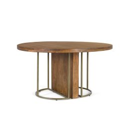 GINER Y COLOMER Mesa de Comedor Redonda en Madera de Mango Maciza 150 cm Avellana y Dorado Precio: 1548.7879. SKU: B1D7ZH6KWP