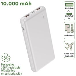 Myway power bank 10.000 mAh USB 2 puertos 2A + cable tipo C blanca