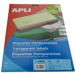 Apli Etiquetas Adhesivas Transparentes Poliester para Impresora Ink-jet 210x297 mm en Carpetas de 10 Hojas Precio: 20.50000029. SKU: BIX10053