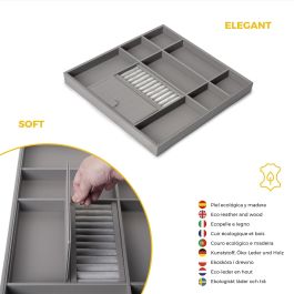 Emuca Kit de cajón organizador y bastidor regulable Quartz para armarios, guías de cierre suave y extracción total, Módulo 60cm, Acabado Titanio