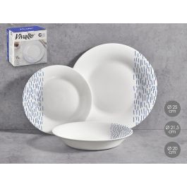 Vivalto Set 18 Piezas Vajilla Redonda Lluvia Vidrio Opal, Platos Llanos 25 cm, Hondos 21.5 cm, Postre 20 cm, Blanco y Azul (2 Unidades) Precio: 51.49999943. SKU: B1A6AWLJQA