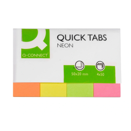 Q-connect Banderitas separadoras 20x50 mm fluorescente pack 4 con 200 hojas