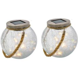 Lumisky LUM3760093544122 - Juego 2 Bolas Solares CRACK BALL CORD H13cm Vidrio Craquelado LED Blanco Cálido con Cuerda Precio: 36.49999969. SKU: B1HD493JER