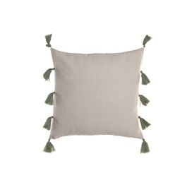 DKD Home Decor Cojín Boho de Algodón Natural y Verde 45 x 45 cm (2 Unidades)
