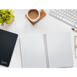 Liderpapel Cuaderno espiral A5, tapa dura, 80 hojas, 90gr, cuadro 4mm con margen, color negro