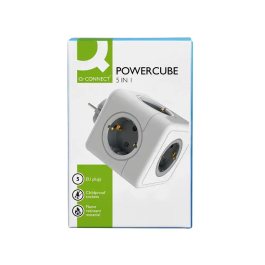 Q-connect Regleta Cubo 5 en 1 Directo a Pared, 5 Tomas de Corriente, 75x75x112mm