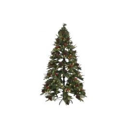 DKD Home Decor Árbol de Navidad Tradicional Verde y Rojo, 210 cm Alto (120x120 cm base), 1129 Ramas, Luz LED Cálida, Desmontable