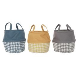 DKD Home Decor Cesta Ropa Básicos Poliéster Pata de Gallo Colores Surtidos 28x28x28 cm (3 Unidades)