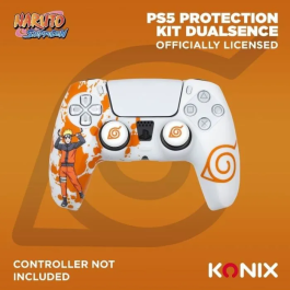Konix Funda Protectora para Mando DualSense PS5 de Silicona con Agarre para Pulgares, Diseño Konoha Naruto Blanco